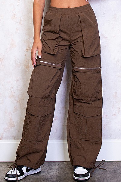 WIDE LEGS NYLON CARGO PANTS WITH POCKETS