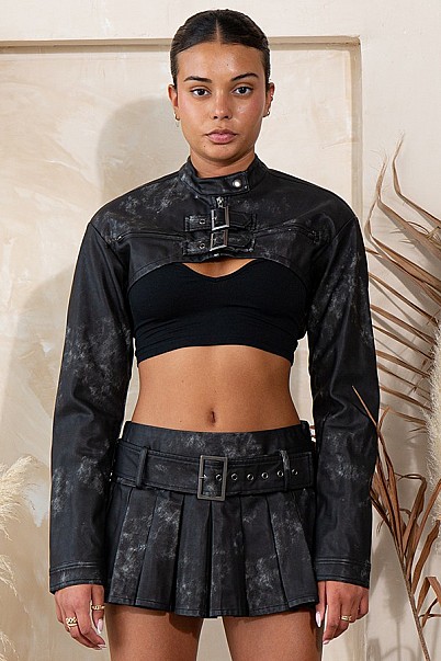 TWO PIECE CROP JACKET AND PLEATED SKIRT SET