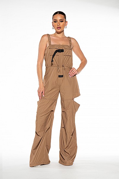 SLEEVELESS WIDE LEG TRACK JUMPSUIT