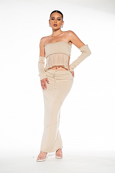 KNITTED TUBE TOP WITH MAXI SKIRT SET