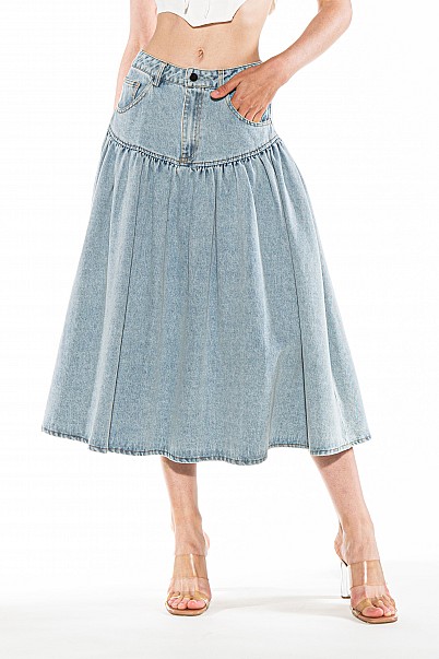 A-Line Pocket Denim Midi Skirt