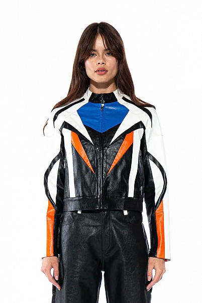 HIGH WAIST ZIPPERED LEATHER JACEKT