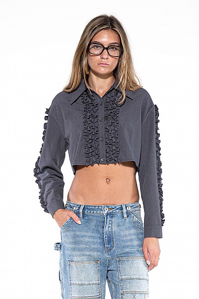 RUFFLE TRIM CROPPED SHIRT