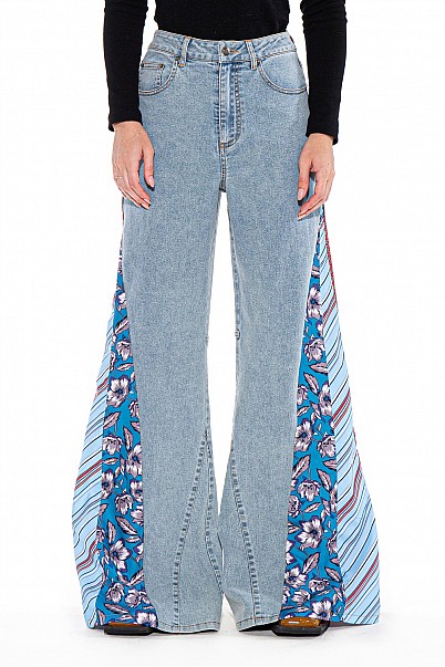 RETRO PATCHWORK FLARE JEANS