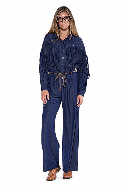 WESTERN FRINGE DENIM JUMPSUIT