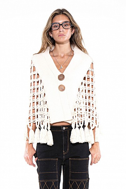 MACRAME TASSEL BUTTONED CAPE VEST