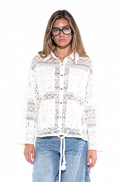 EYELET LACE BUTTON-DOWN SHIRT