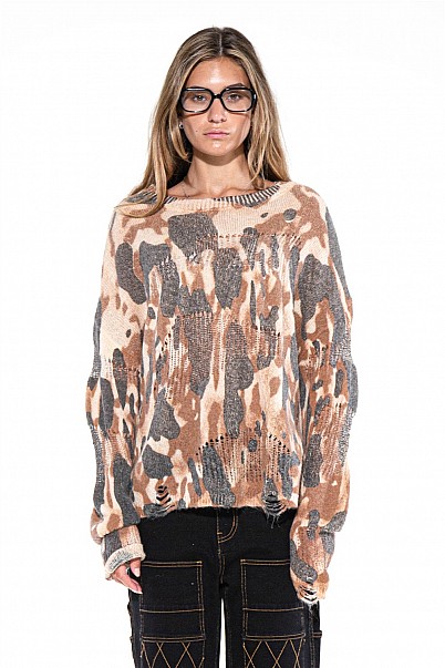CANYON CAMO DISTRESSED KNIT SWEATER