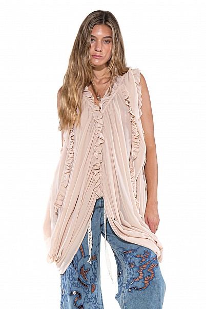 CASCADE RUFFLE DRAPED TUNIC TOP