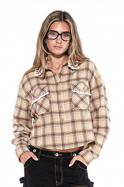 PRAIRIE LACE-TRIM PLAID SHIRT