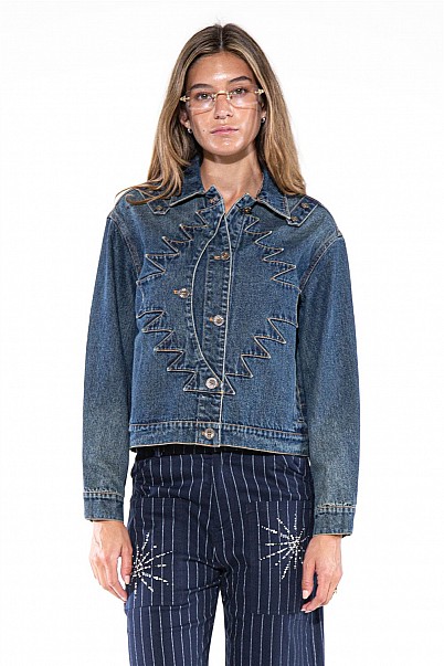 ZIGZAG STITCH DETAIL DENIM JACKET