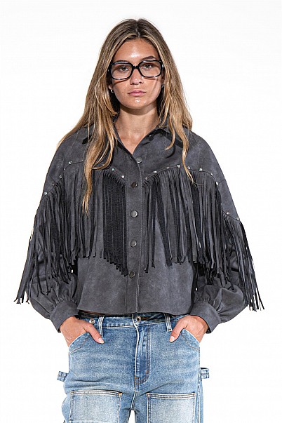 FRINGE DETAIL FAUX SUEDE JACKET