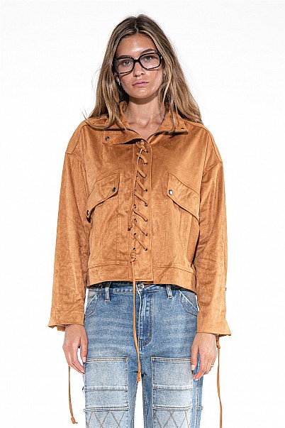 WESTERN LACE-UP FAUX SUEDE JACKET