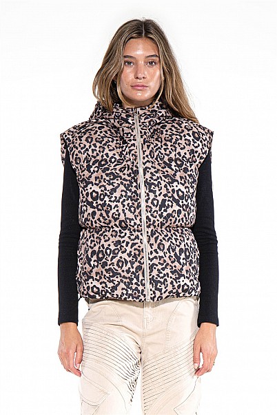 WILD INSTINCT LEOPARD PUFFER VEST