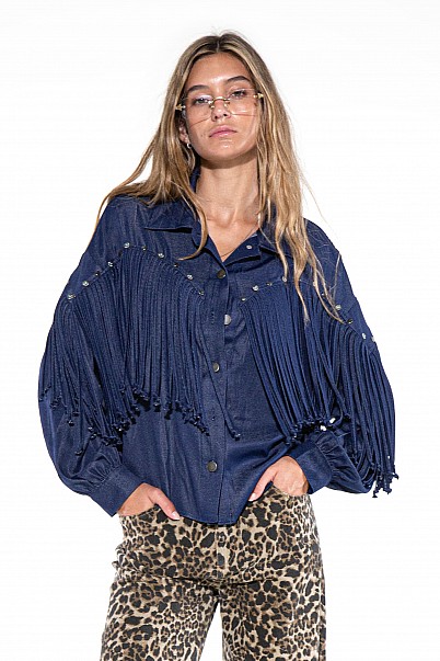 MIDNIGHT RODEO FRINGE DENIM SHIRT