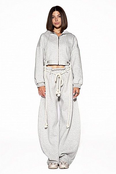 ROPE DETAIL ZIP HOODIE & WIDE LEG SWEATPANT SET