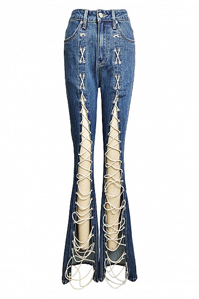 RUNAWAY LACE-UP SPLIT FLARE JEANS