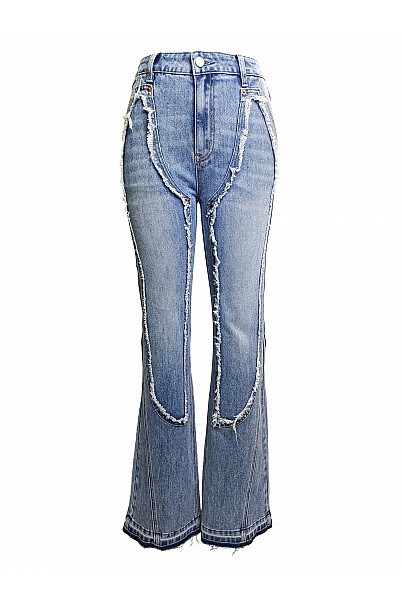 RIPPED CURVE-PANEL FLARE JEANS