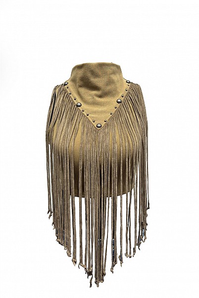DESERT DRIFT FRINGE MOCK NECK CROP TOP