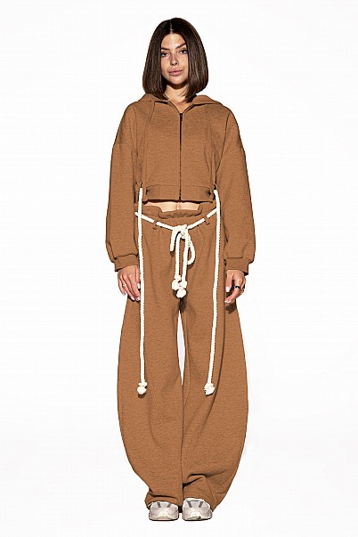 ROPE DETAIL ZIP HOODIE & WIDE LEG SWEATPANT SET