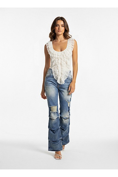 RIOT STACK DESTROYED FLARE JEANS