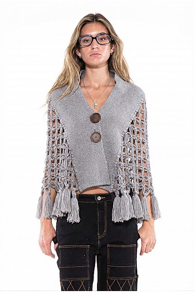 MACRAME TASSEL BUTTONED CAPE VEST