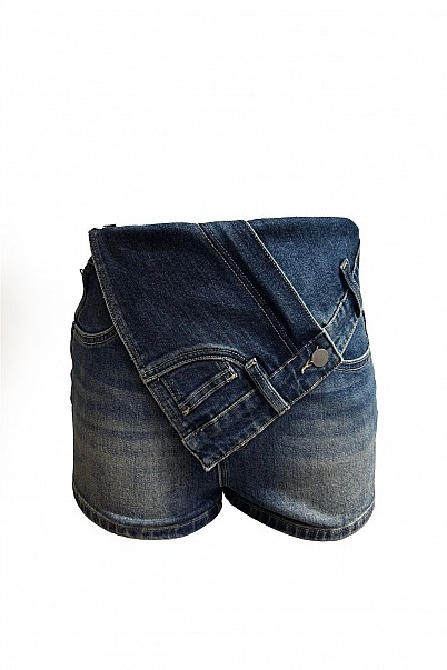 REBEL FOLD ASYM DENIM SHORTS