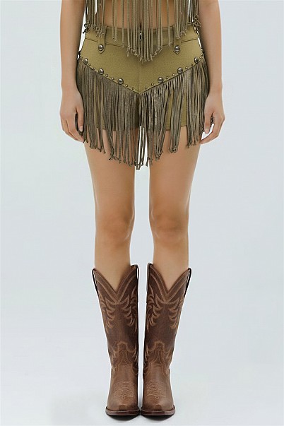 SIERRA STUDDED FRINGE MINI SHORTS