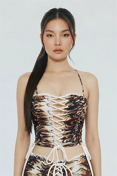 WILD FLAME LACE-UP HALTER CORSET TOP