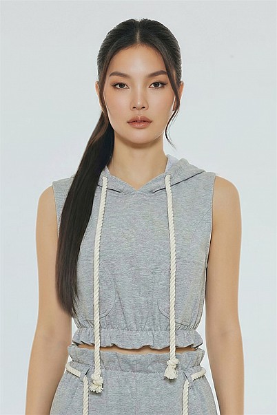 ROPE DETAIL CROPPED HOODIE TANK