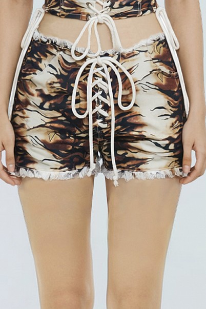 TIGER LACE-UP PRINT MINI SHORTS