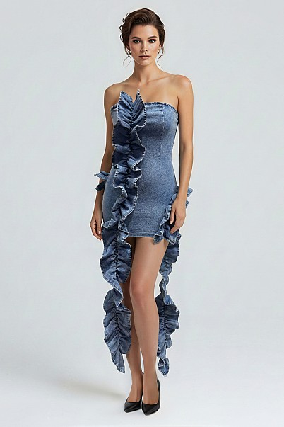 WILD CASCADE DENIM SCULPT DRESS
