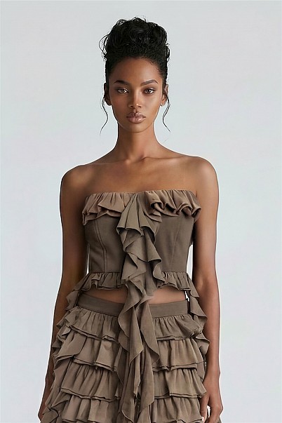 DESERT RUFFLE STRAPLESS CORSET TOP