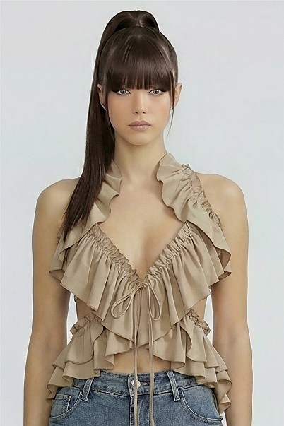 DESERT BLOOM RUFFLE HALTER TOP