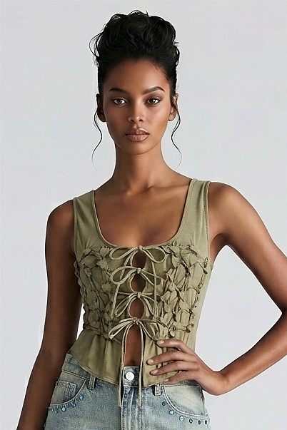 SAGE MIRAGE HALTER RUFFLE TOP