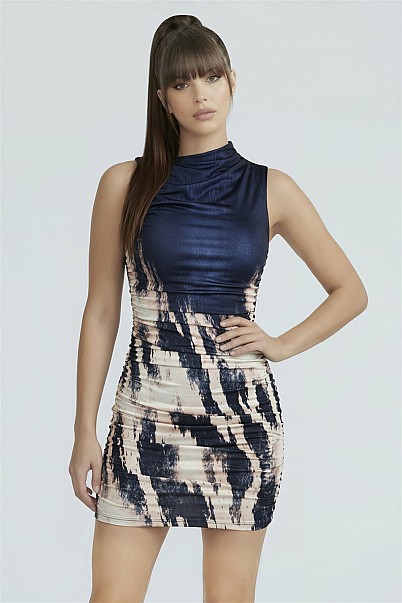 MIDNIGHT MIRAGE RUCHED BODYCON DRESS