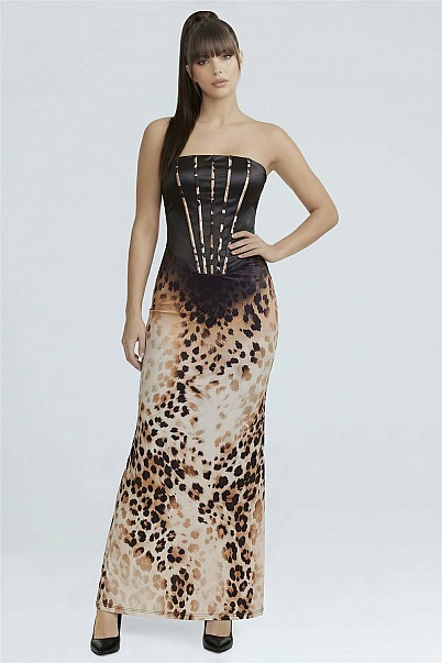 SLEEVELESS CHEETAH PRINT MAXI DRESS