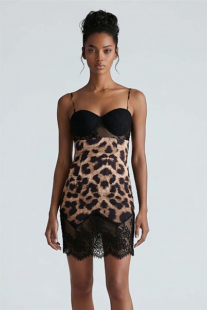 LEOPARD ALLURE LACE TRIP BUSTIER DRESS