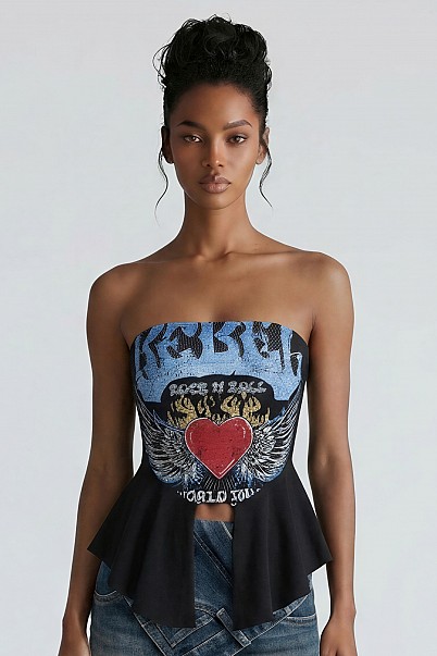 Rebel Anthem Graphic Peplum Tube Top