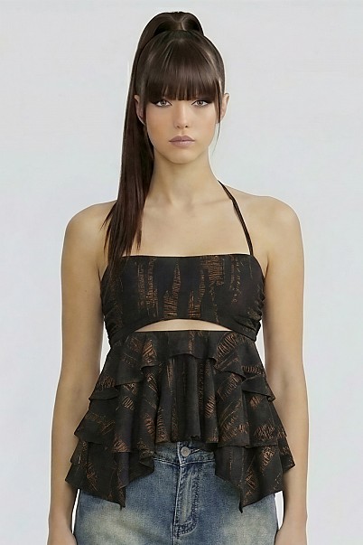 Midnight Ember Halter Ruffle Top