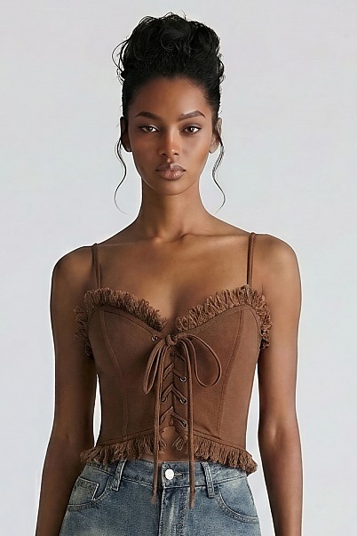 MESA FRINGE LACE-UP CORSET TOP
