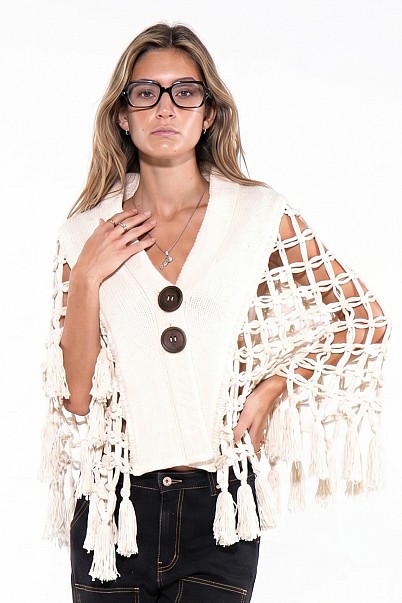 MACRAME TASSEL BUTTONED CAPE VEST