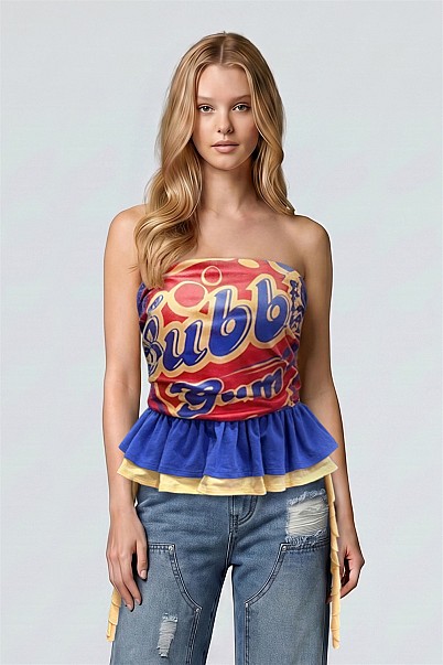 BUBBLE RUSH LAYERED PEPLUM TUBE TOP